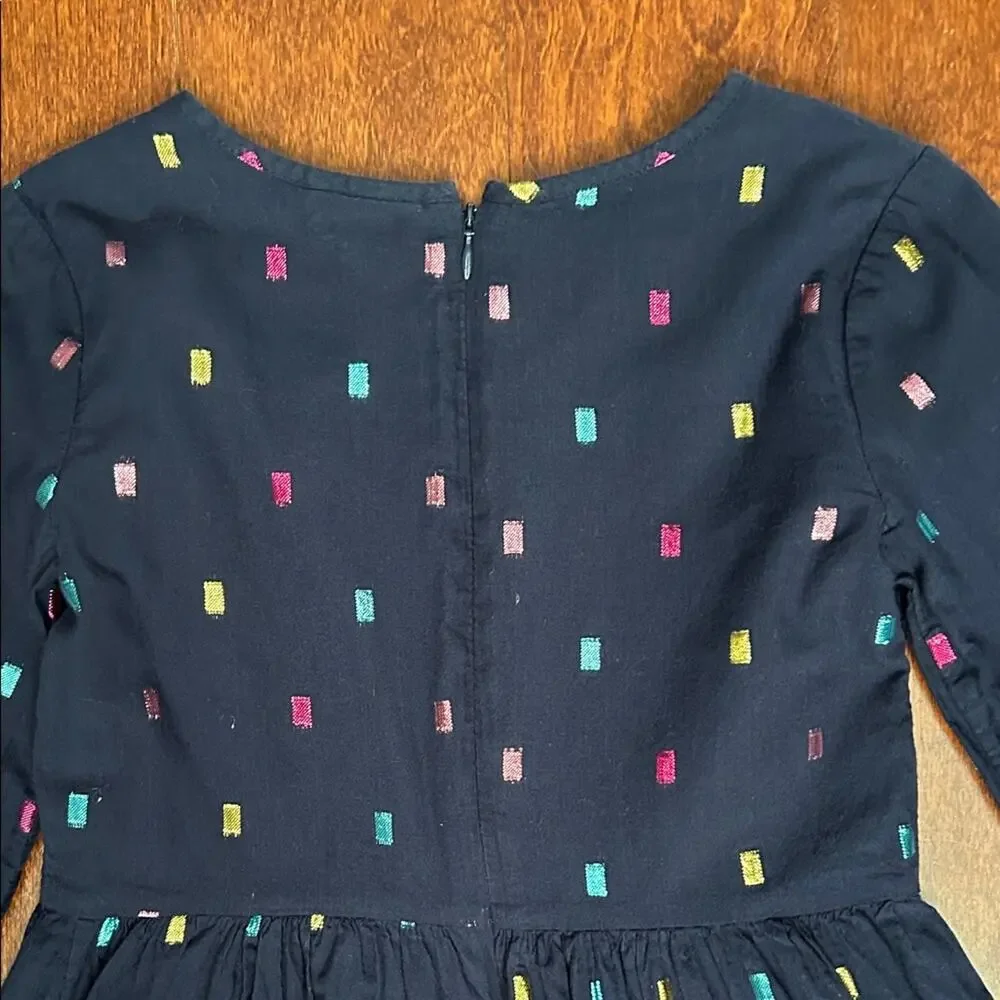 GAP Kid’s Navy Long Sleeve Dress with Colorful Metallic Accents, Size Medium